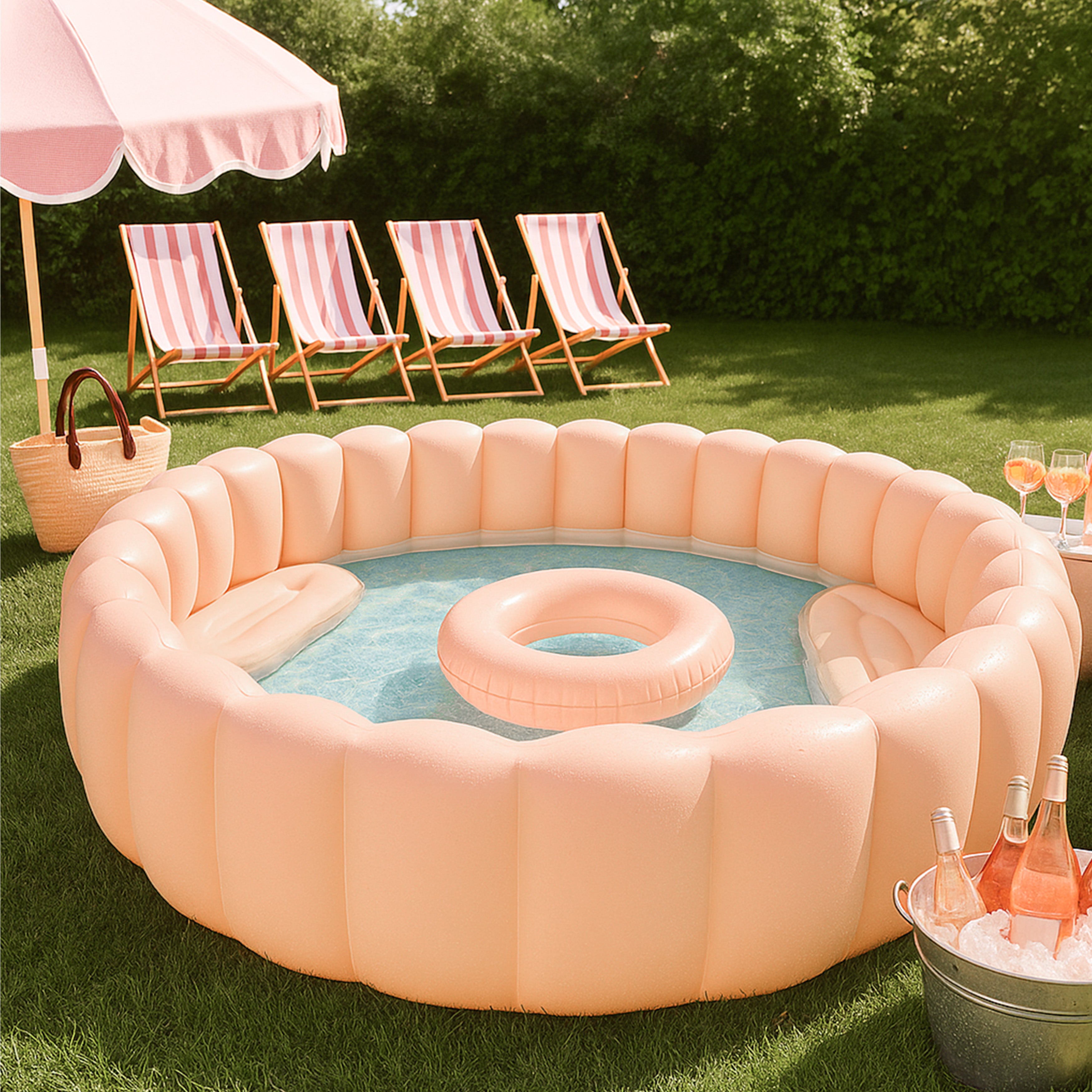 2 m großer Skinny Dip Pool bei golden hour für Sommer Pool Partys mit Freunden