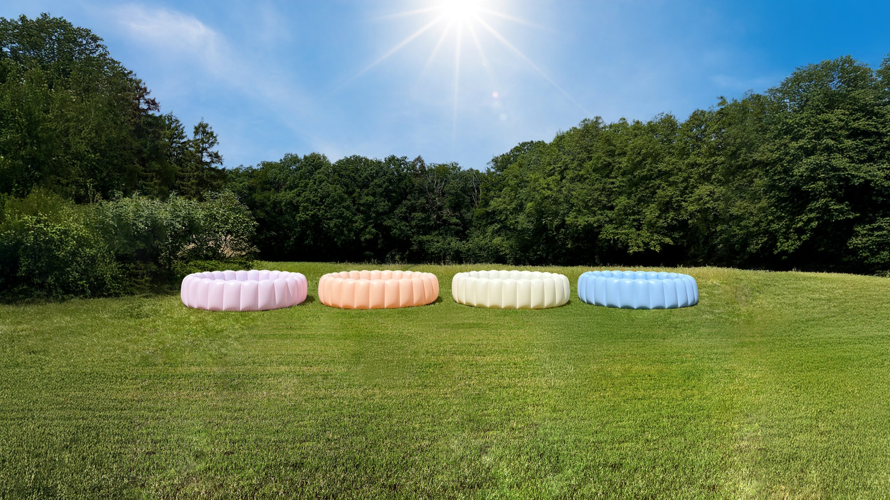 Skinny Dip Luxe Pool in vier sommerlichen Pastell Farben, rosa, hellblau, peach, ivory